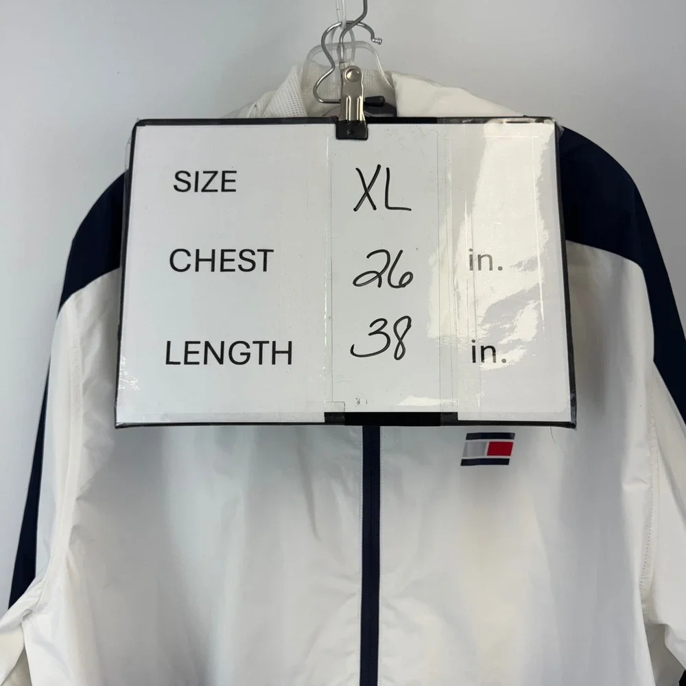 Tommy Hilfiger Sport Mens XL Colorblock Hooded Windbreaker Jacket Red White Blue